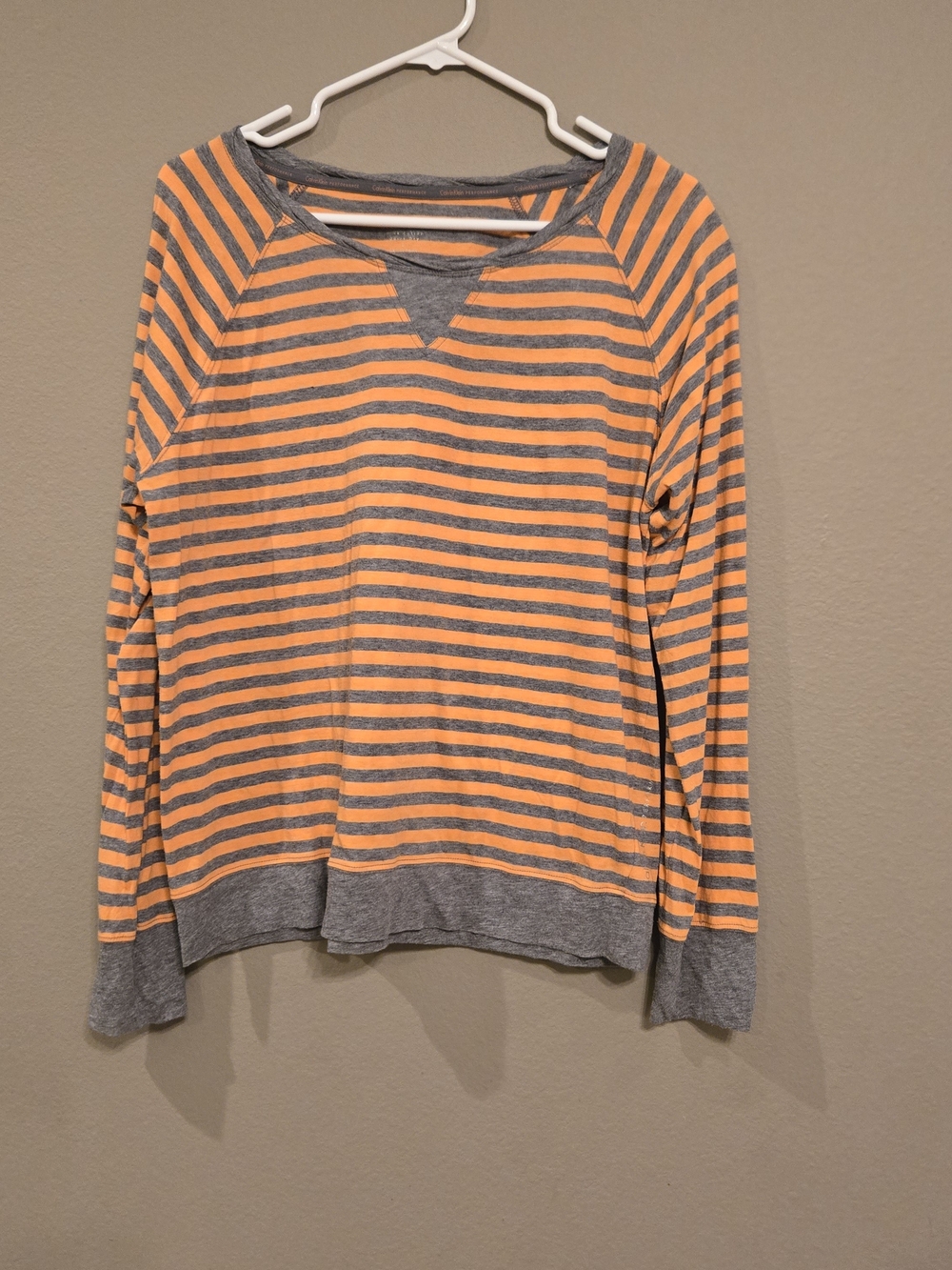 Calvin Klein Casual Striped Crewneck Sweater - Size L Orange & Gray